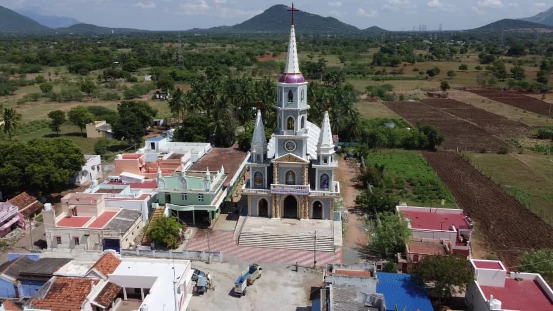 The completed Infant Jesus Shrine from the air, Kavirayapuram